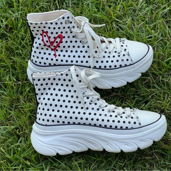 Skechers JGOLDCROWN Dripping Heart Polka Dots Funky Street High Tops Shoes 10 - Picture 2 of 14